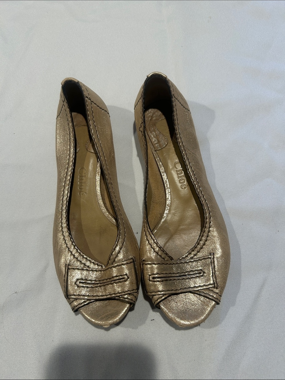 Chloe Metallic Gold Peep-Toe Flats